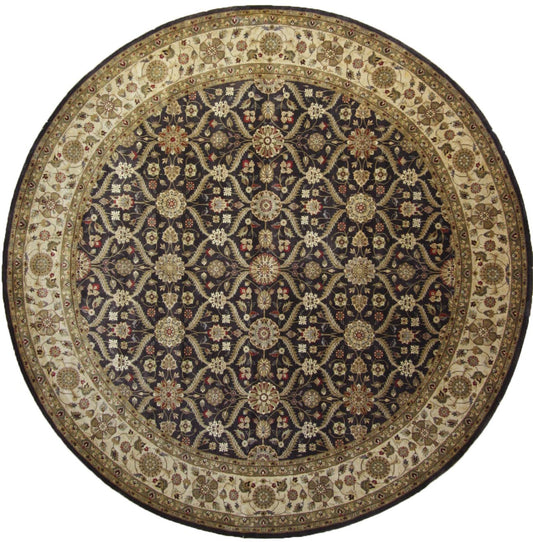 Traditional Charcoal 1110 10ft Round Hand Knotted Area Rug from India