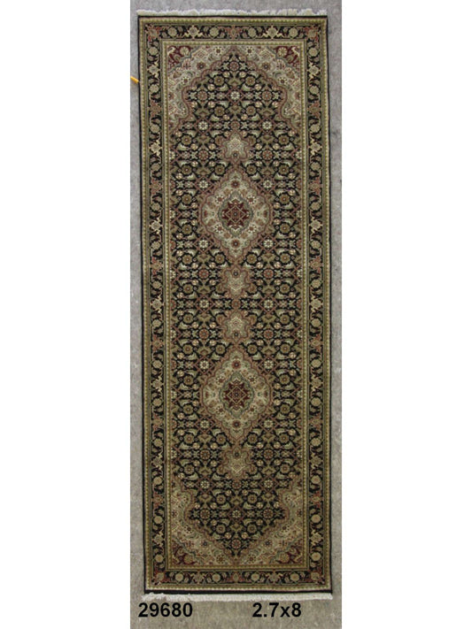 Traditional Black MAHI 8ft Runner Hand Knotted Area Rug from India