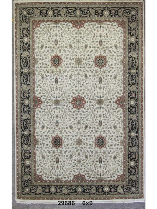 Modern Ivory BC-117 6x9 Hand Knotted Area Rug from India