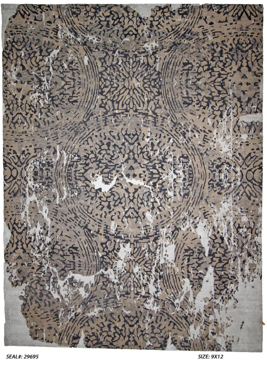 Modern Brown 3689 9x12 Hand Knotted Area Rug from India