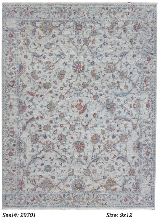 Modern Grey P-AS97 9x12 Hand Knotted Area Rug from India