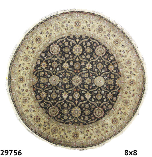 Traditional Charcoal 1110 8ft Round Hand Knotted Area Rug from India
