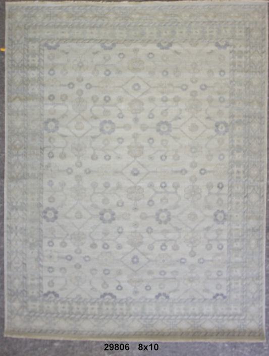 Traditional Silver OUSHAK 7x10 Hand Knotted Area Rug from India