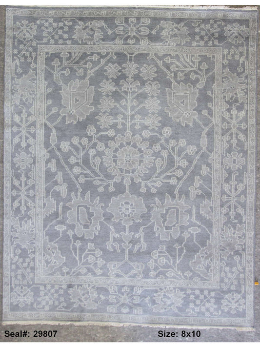 Traditional Grey OUSHAK 8x10 Hand Knotted Area Rug from India