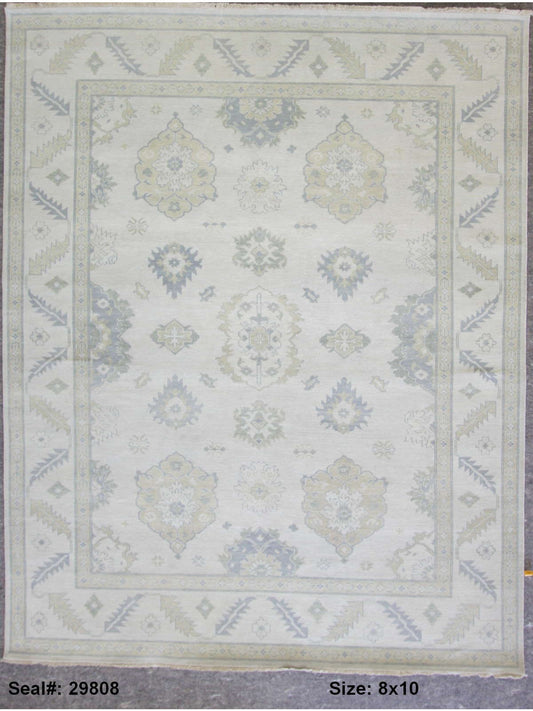 Traditional Ivory OUSHAK 8x10 Hand Knotted Area Rug from India