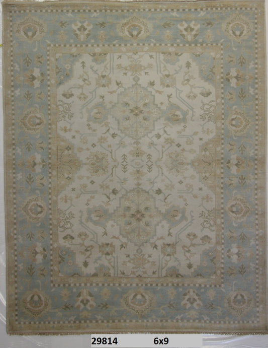 Traditional Beige L.Blue ASSORTED 6x9 Hand Knotted Area Rug from India