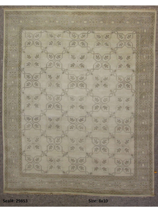 Traditional Beige OUSHAK 8x10 Hand Knotted Area Rug from India