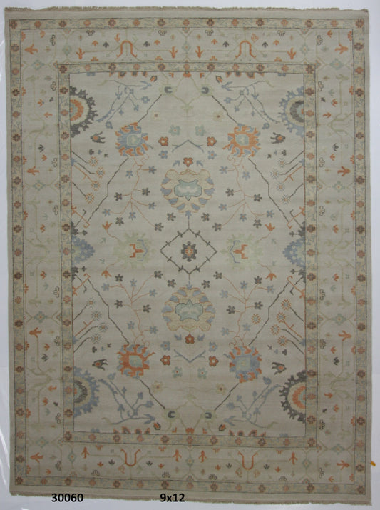 Traditional Beige OUSHAK 9x12 Hand Knotted Area Rug from India