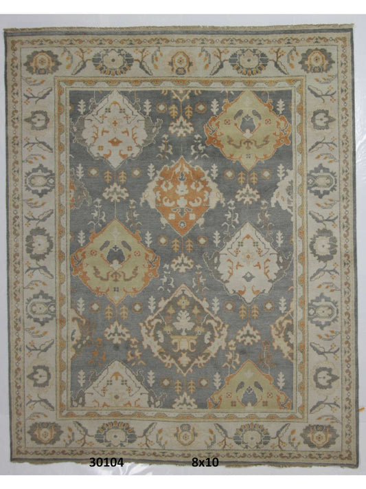 Traditional Grey OUSHAK 8x10 Hand Knotted Area Rug from India