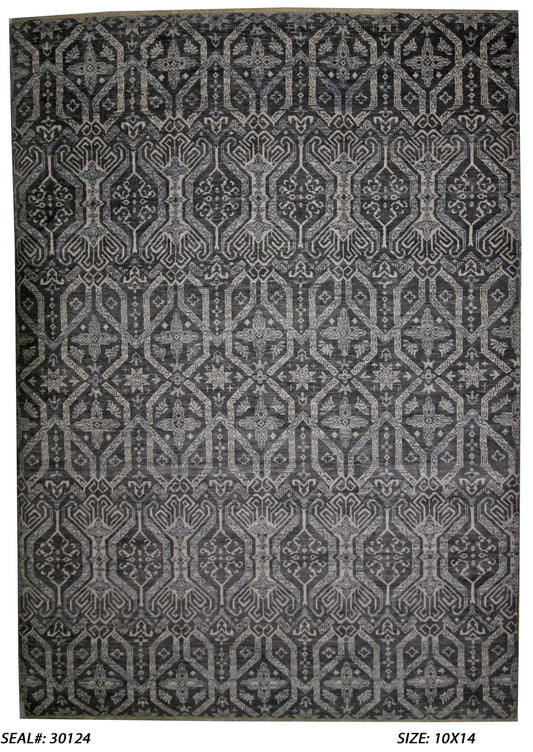 Modern Black GC-007 10x14 Hand Knotted Area Rug from India