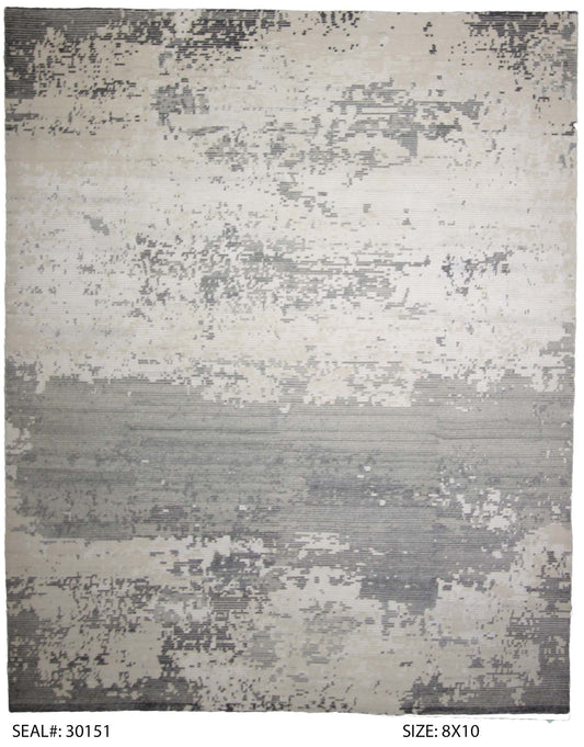 Modern Beige OM6BL 8x10 Hand Knotted Area Rug from India