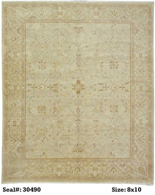 Traditional Beige OUSHAK 8x10 Hand Knotted Area Rug from Afghanistan