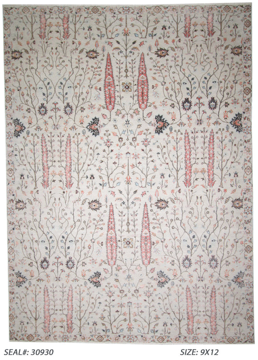 Modern Silver ERASED 9x12 Hand Knotted Area Rug from India