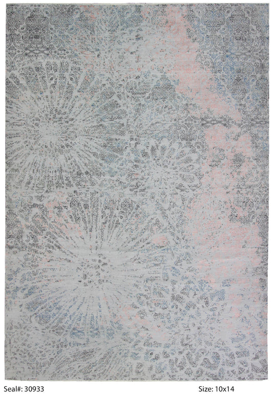 Modern Silver ERASED 10x14 Hand Knotted Area Rug from India