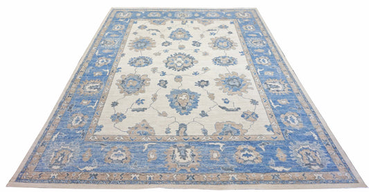 Traditional Ivory OUSHAK 9x12 Hand Knotted Area Rug from Afghanistan