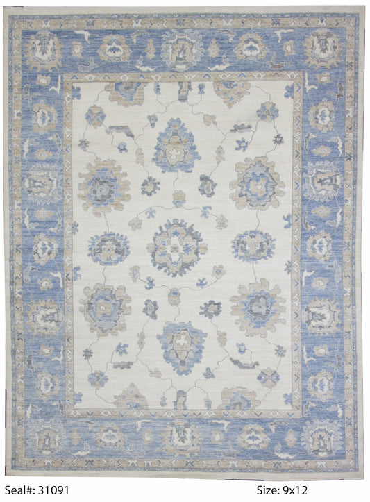 Traditional Ivory OUSHAK 9x12 Hand Knotted Area Rug from Afghanistan