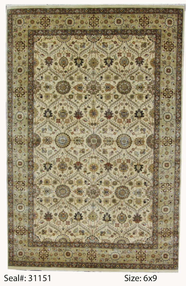 Traditional Beige 1110 6x9 Hand Knotted Area Rug from India