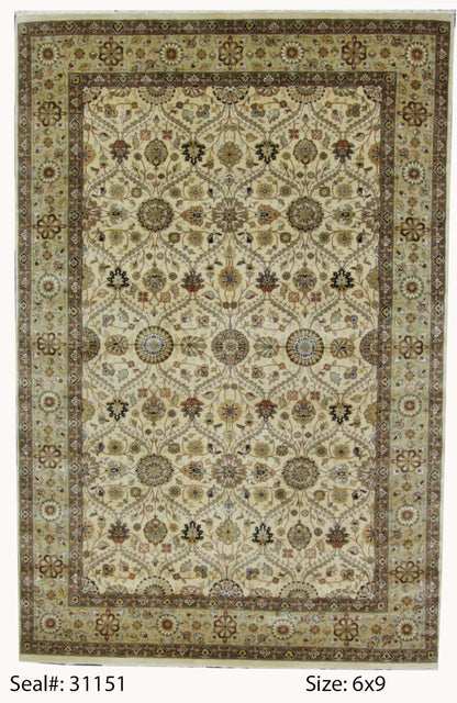 Traditional Beige 1110 6x9 Hand Knotted Area Rug from India