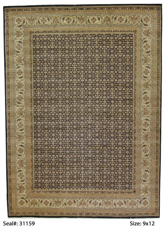 Traditional Black HERATI 9x12 Hand Knotted Area Rug from India