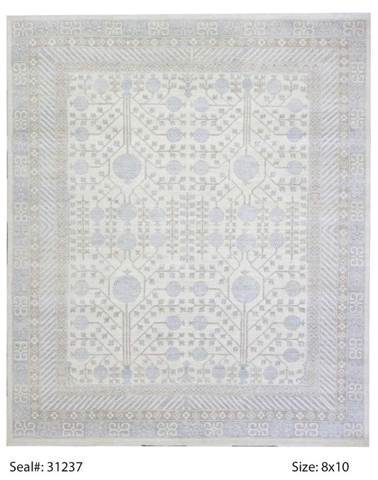 Traditional Ivory KHOTAN 8x10 Hand Knotted Area Rug from Afghanistan