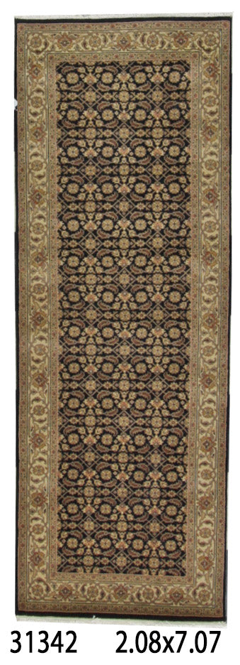 Traditional Black HERATI 8ft Runner Hand Knotted Area Rug from India