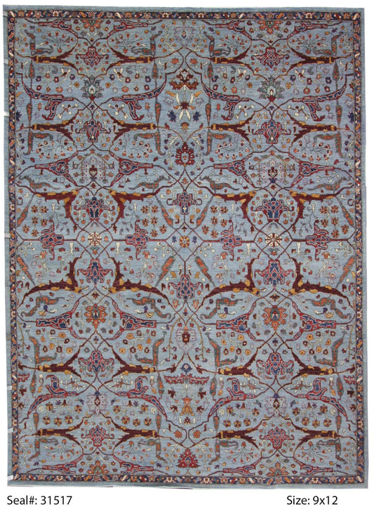 Traditional Light Blue GERIZ 9x12 Hand Knotted Area Rug from Afghanistan