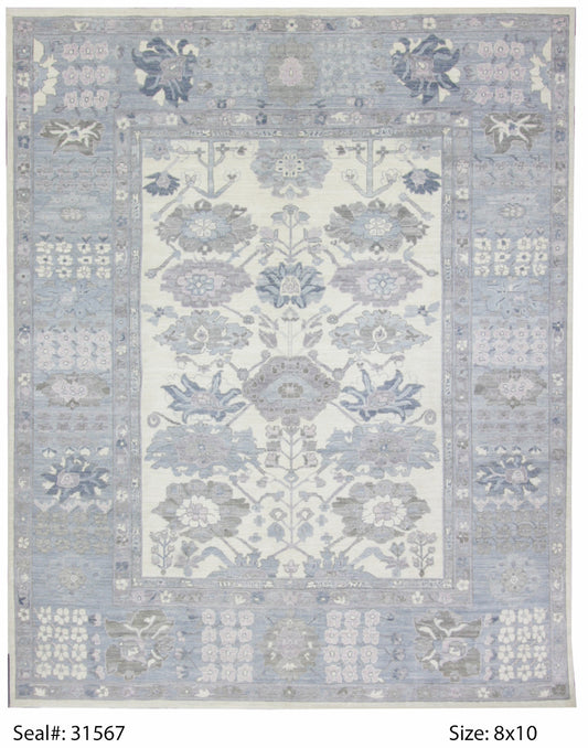 Traditional Ivory OUSHAK 8x10 Hand Knotted Area Rug from Afghanistan