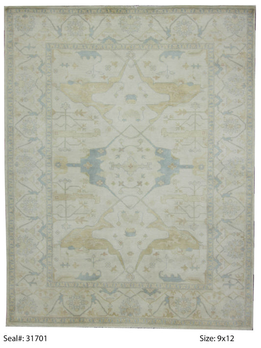 Traditional Ivory OJ-14 9x12 Hand Knotted Area Rug from India