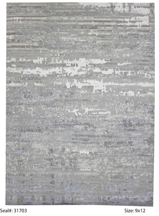 Modern Ivory SMOKE NATURAL 9x12 Hand Knotted Area Rug from India