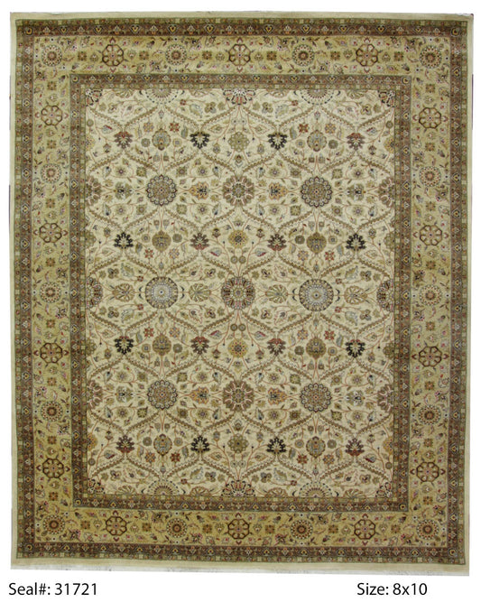 Traditional Ivory 1110 8x10 Hand Knotted Area Rug from India