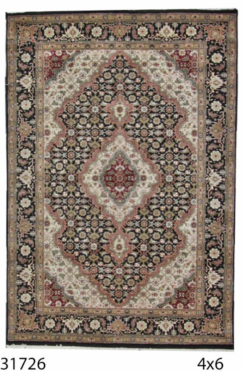 Traditional Black MAHI 4x6 Hand Knotted Area Rug from India