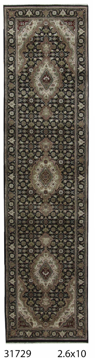 Traditional Black MAHI 10ft Runner Hand Knotted Area Rug from India