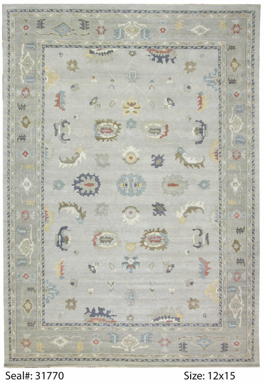 Traditional Silver AT-177 12x15 Hand Knotted Area Rug from India