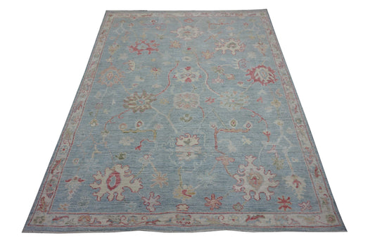Modern L.Blue OUSHAK 5x7 Hand Knotted Area Rug from Afghanistan