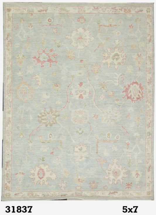 Modern L.Blue OUSHAK 5x7 Hand Knotted Area Rug from Afghanistan