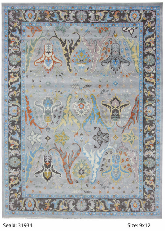 Traditional Silver AT-141 9x12 Hand Knotted Area Rug from India