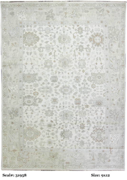 Traditional Ivory ARF-02 9x12 Hand Knotted Area Rug from India