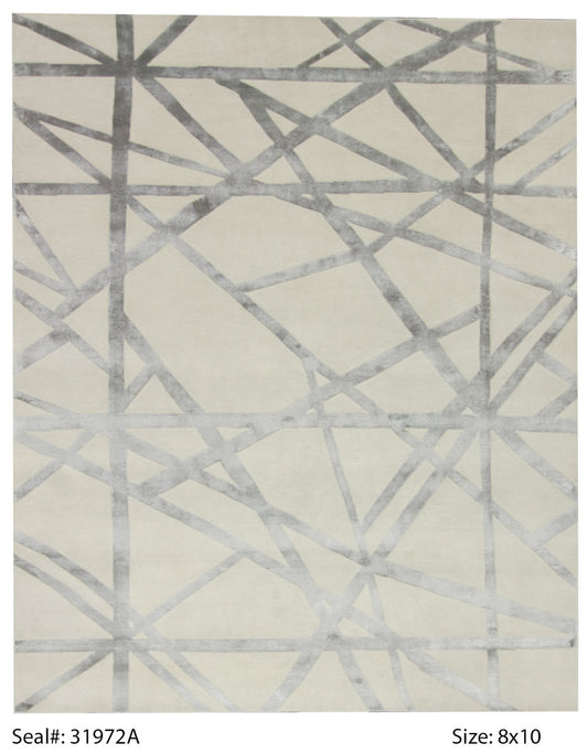 Modern Beige PANNEL 8x10 Hand Knotted Area Rug from India