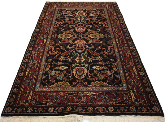 Traditional Black MASHAD 4x6 Hand Knotted Area Rug from India