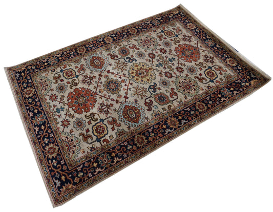 Traditional Cream 105 4x6 Hand Knotted Area Rug from India