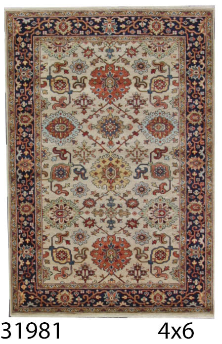 Traditional Cream 105 4x6 Hand Knotted Area Rug from India