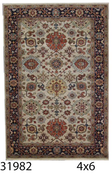 Traditional Cream 105 4x6 Hand Knotted Area Rug from India