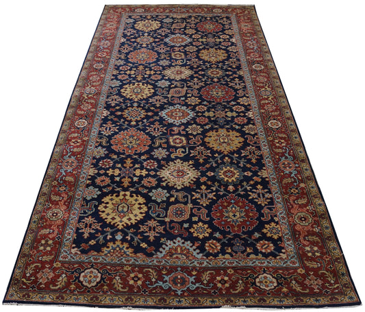 Traditional Navy 105 Oversize Runner Hand Knotted Area Rug from India