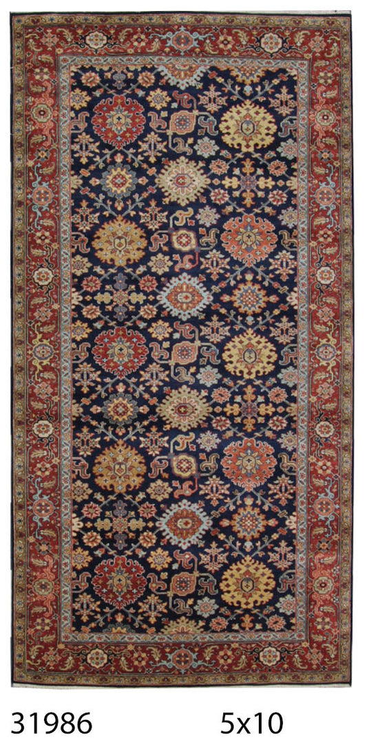 Traditional Navy 105 Oversize Runner Hand Knotted Area Rug from India