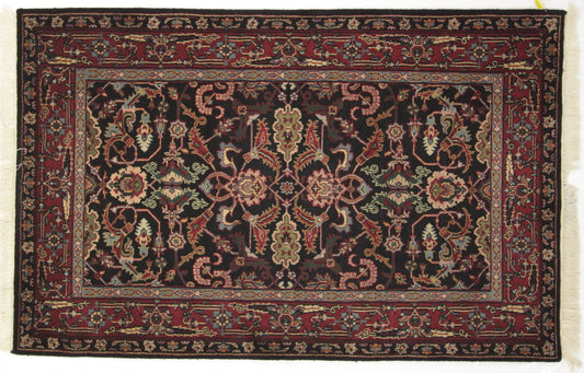 Traditional Black MASHAD 4x6 Hand Knotted Area Rug from India
