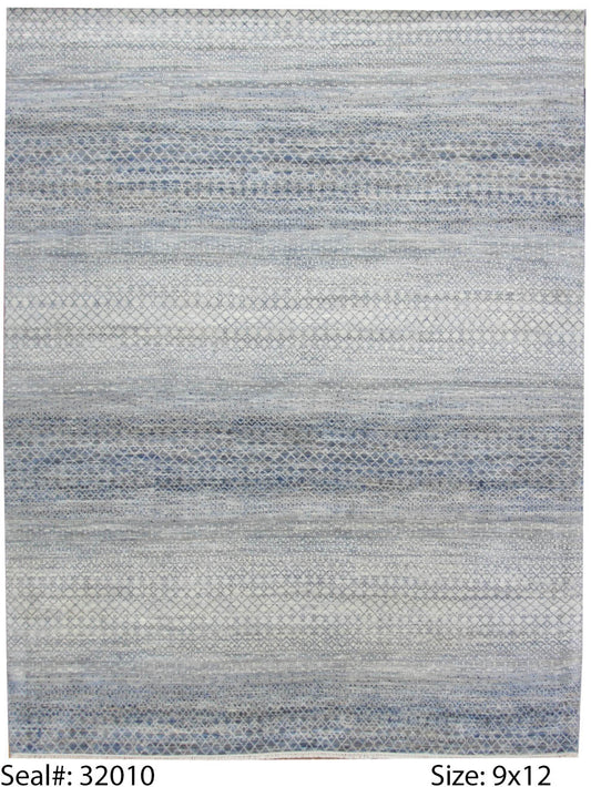 Modern Silver RAINBOW 9x12 Hand Knotted Area Rug from India
