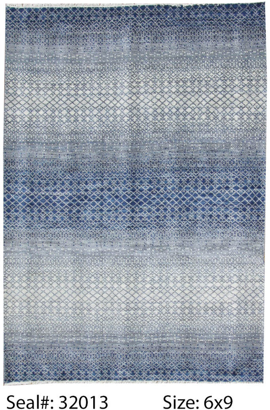 Modern Silver RAINBOW 6x9 Hand Knotted Area Rug from India