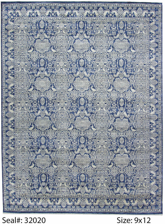 Modern Navy ERASE 9x12 Hand Knotted Area Rug from India