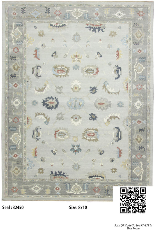 Traditional Silver AT-177 8x10 Hand Knotted Area Rug from India