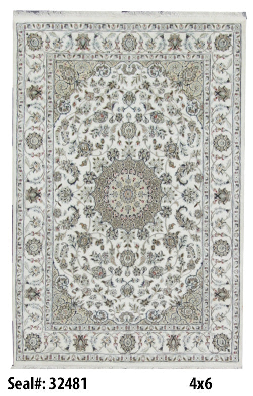 Traditional Ivory NAIN 4x6 Hand Knotted Area Rug from India